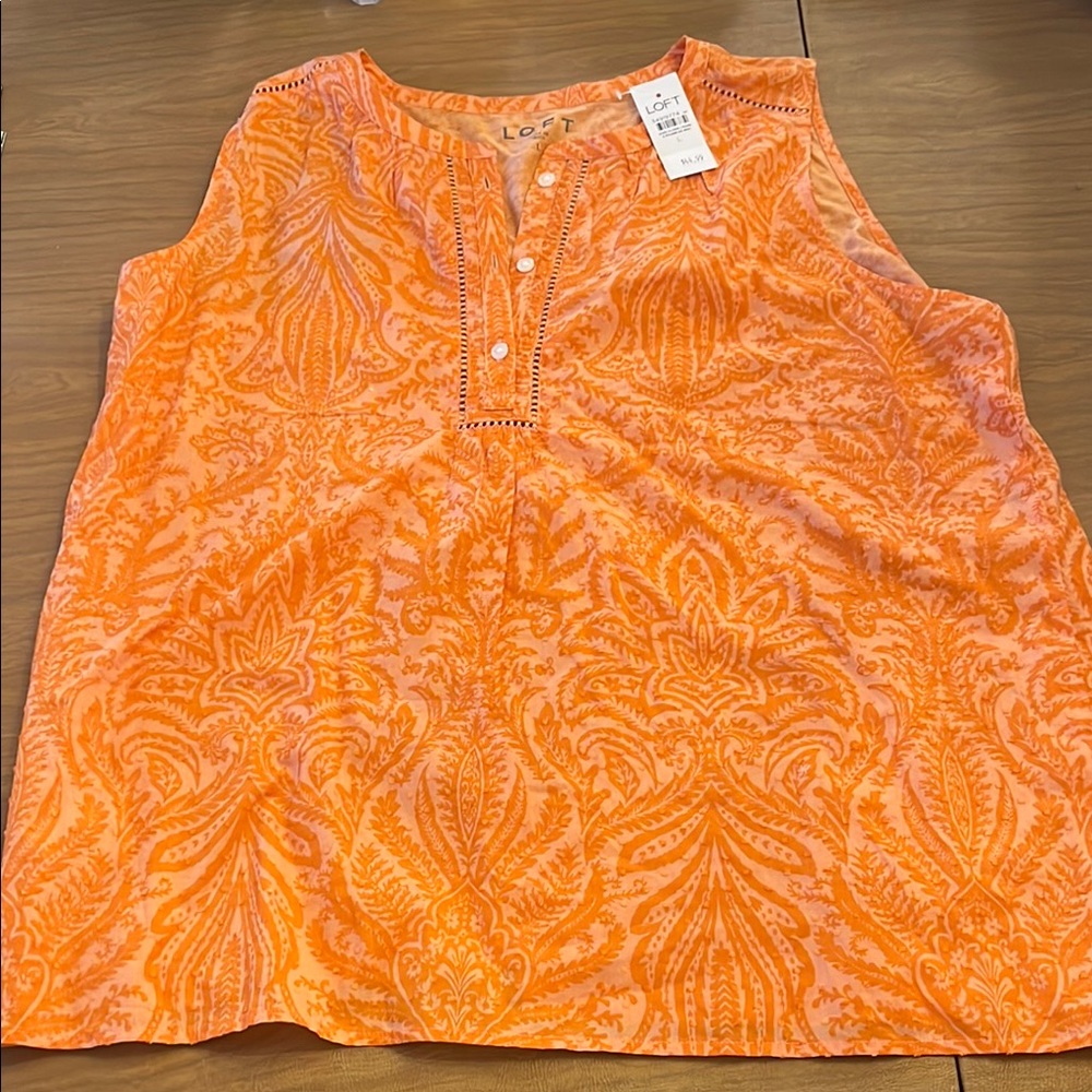 LOFT Vibrant Orange Patterned Blouse